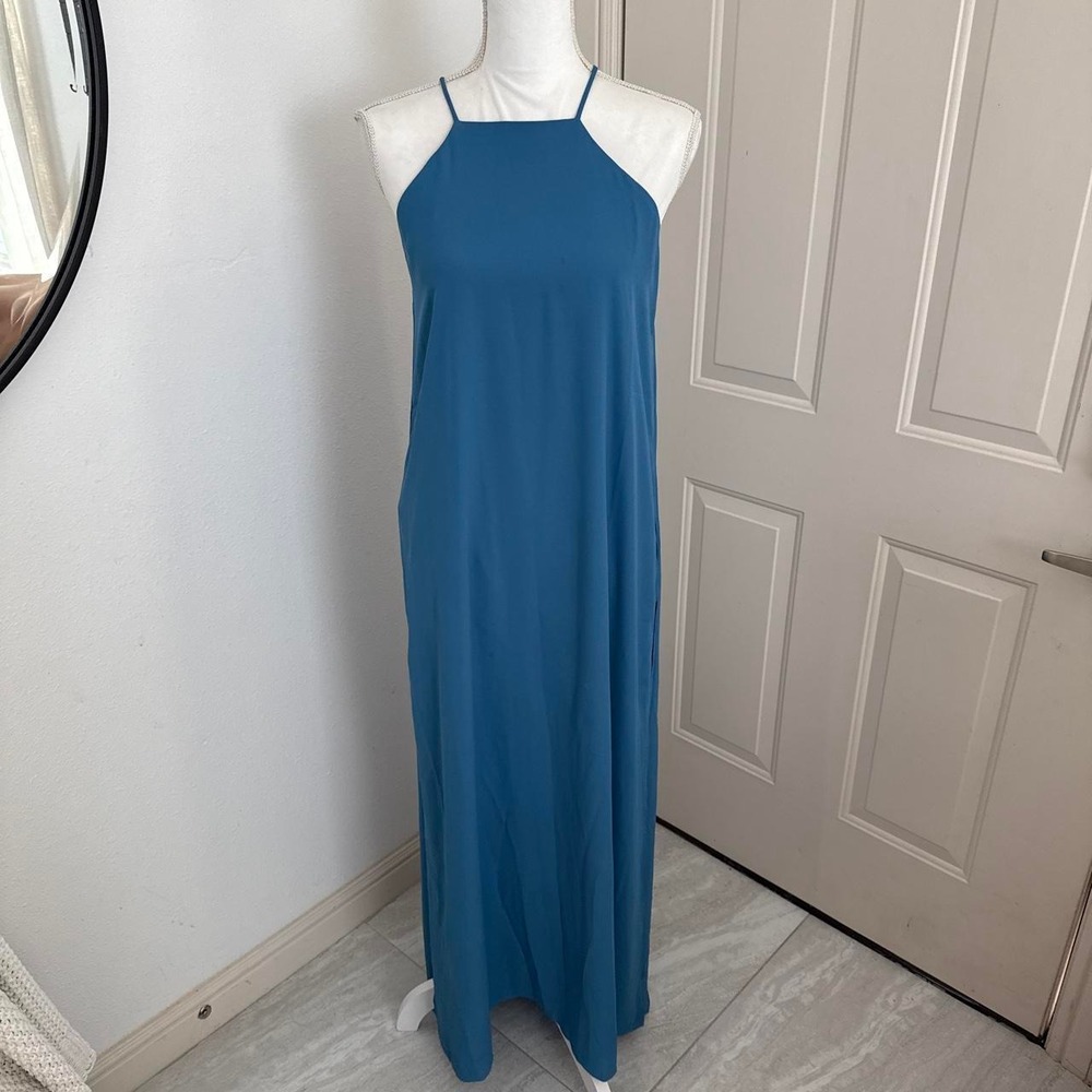 Revolve x KRISA Blue halter neck split side maxi dress